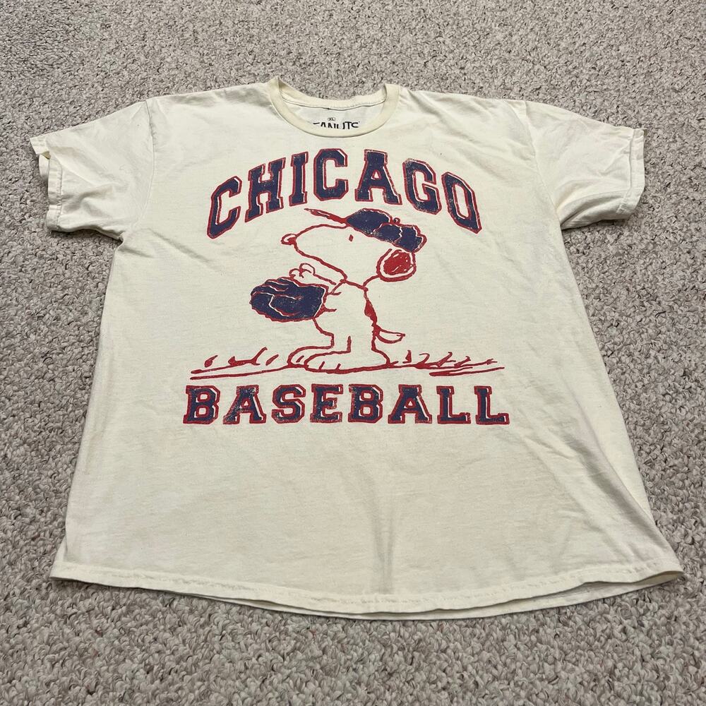 Peanuts Chicago Baseball Short Sleeve Tee XL Cream Snoopy Casual Cotton